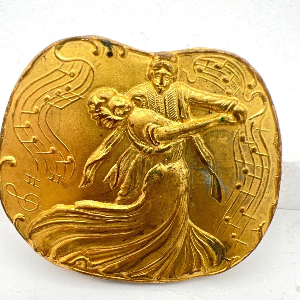 Vintage Dance Award‎ Belt Buckle Competition Medal Music Notes Art Nouveau